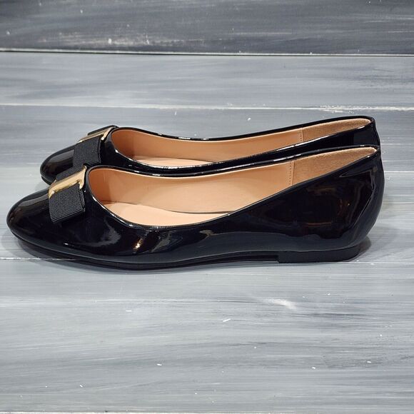 Journee Collection Kim‎ Ballet Flats Black Faux Patent Leather Size 6 - Picture 7 of 13